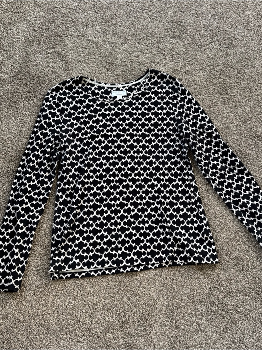 Charter Club Women’s Med Black and White Glittery Gold Pima Cotton Geometric Top